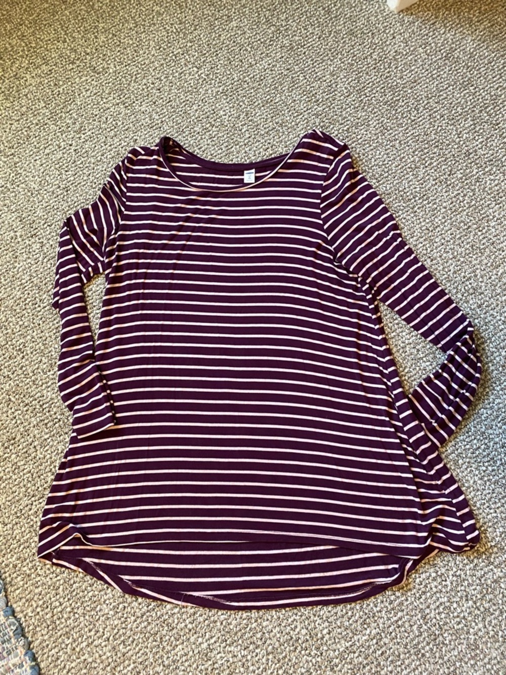 Old Navy Striped Long-Sleeve Scoop Neck Top in Plum and Cream